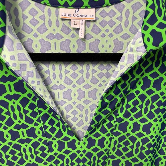 Jude Connally Navy Green Garden Gate Spandex Blend Split Neck Top Womens Large - Picture 4 of 6
